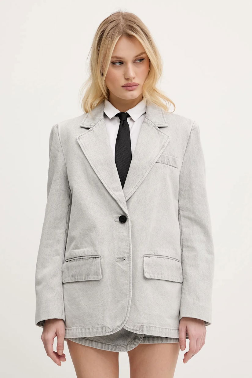 Miss Sixty jacheta denim culoarea gri, un singur rand de nasturi, neted, 6S1WJ58700