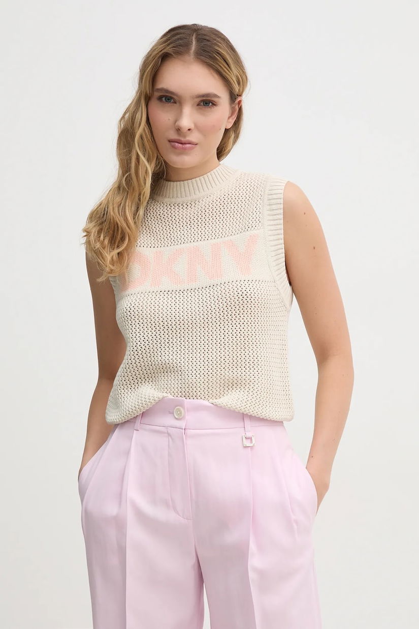 Dkny vestă din bumbac femei, culoarea bej, DJ5R0650