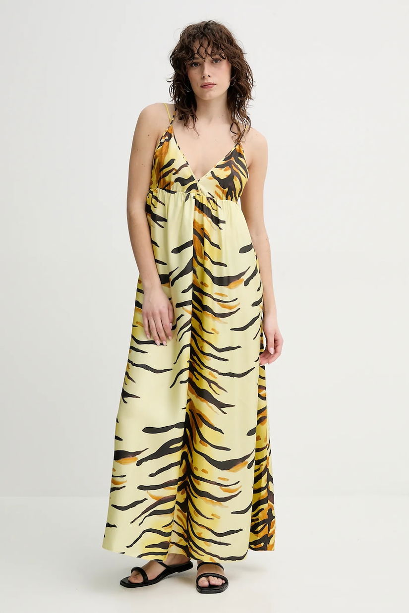Nanushka rochie de matase DELPHY culoarea galben, maxi, evazată, NW25RSDR20458