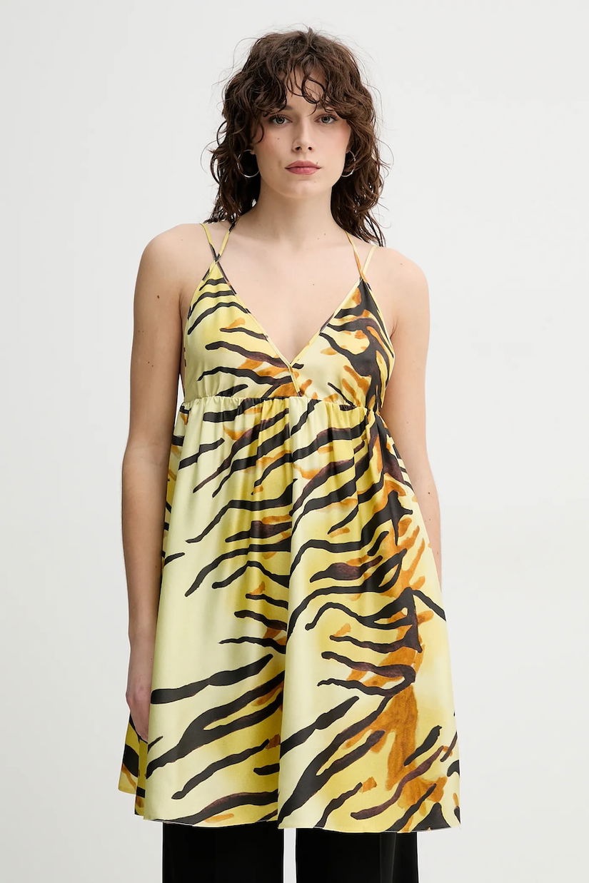 Nanushka rochie de matase CEIL culoarea galben, mini, evazată, NW25RSDR20358