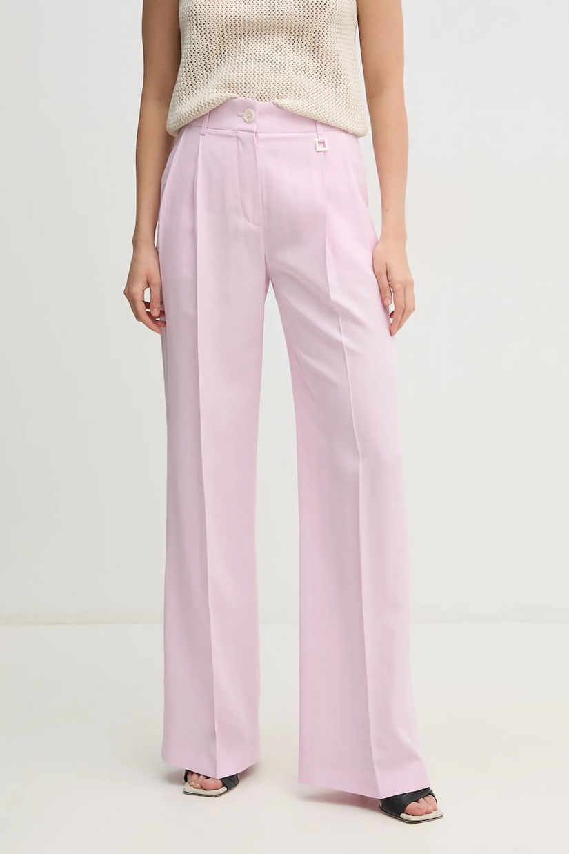 Joop! pantaloni din amestec de in femei, culoarea roz, lat, high waist, 30046413
