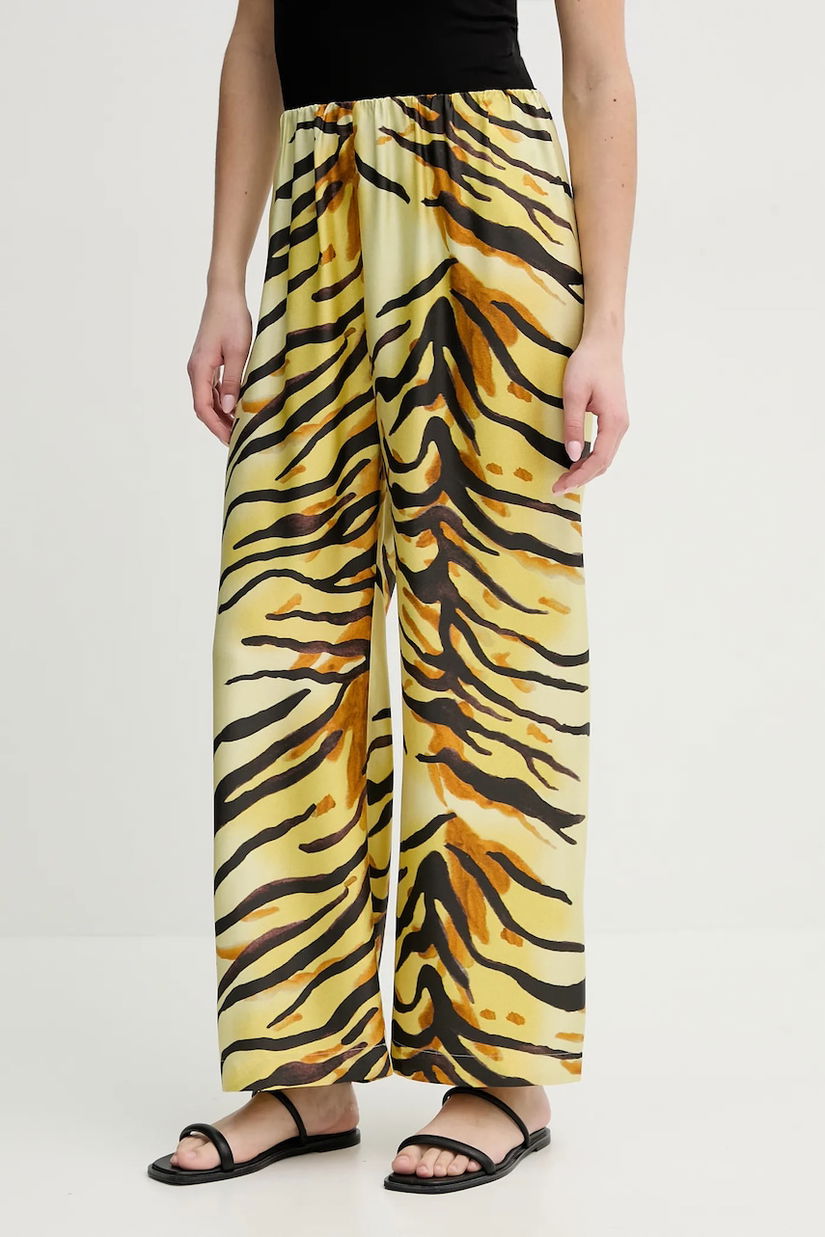 Nanushka pantaloni de matase BRENDA femei, culoarea galben, lat, high waist, NW25RSPA20558