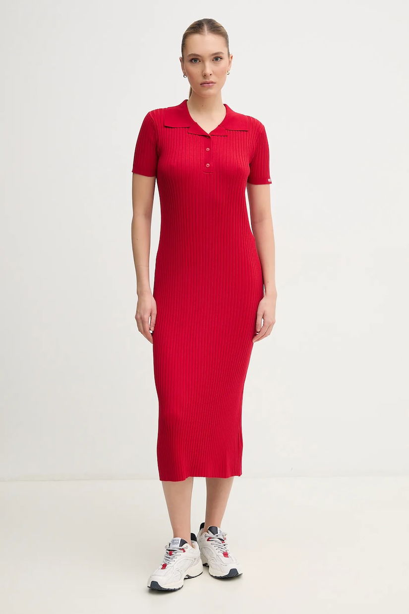 Pepe Jeans rochie PATRICIA culoarea rosu, midi, mulată, PL953730
