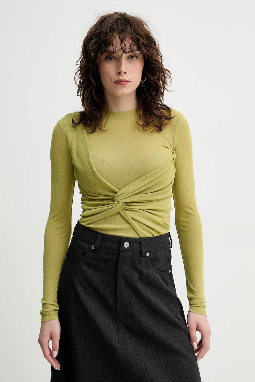 Nanushka bluza IZOLDA femei, culoarea verde, neted, NW25RSTP15564