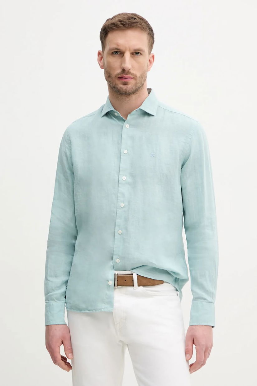 Hackett London camasa de in barbati, culoarea turcoaz, cu guler clasic, regular, HM3010266
