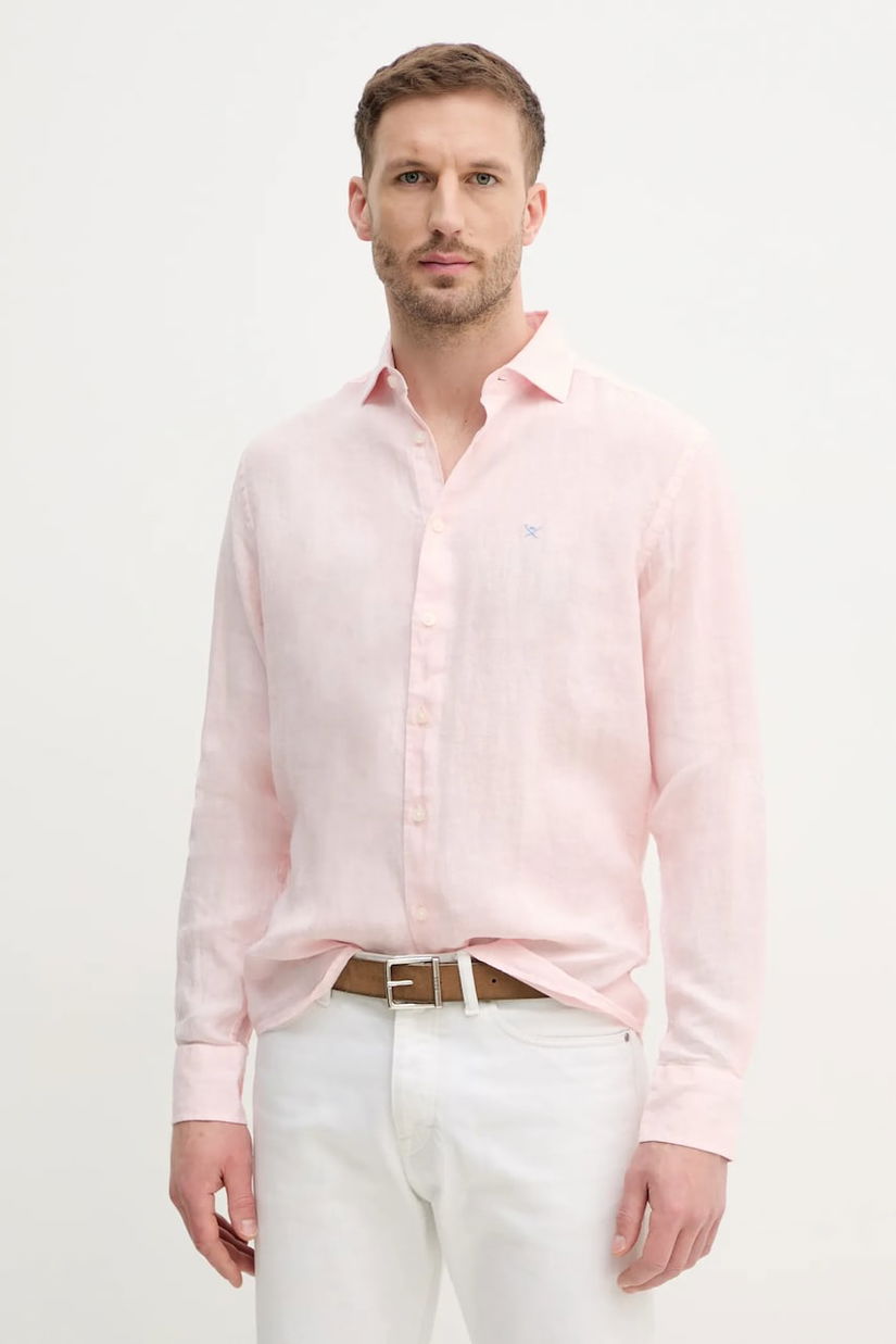 Hackett London camasa de in barbati, culoarea roz, cu guler clasic, regular, HM3010266