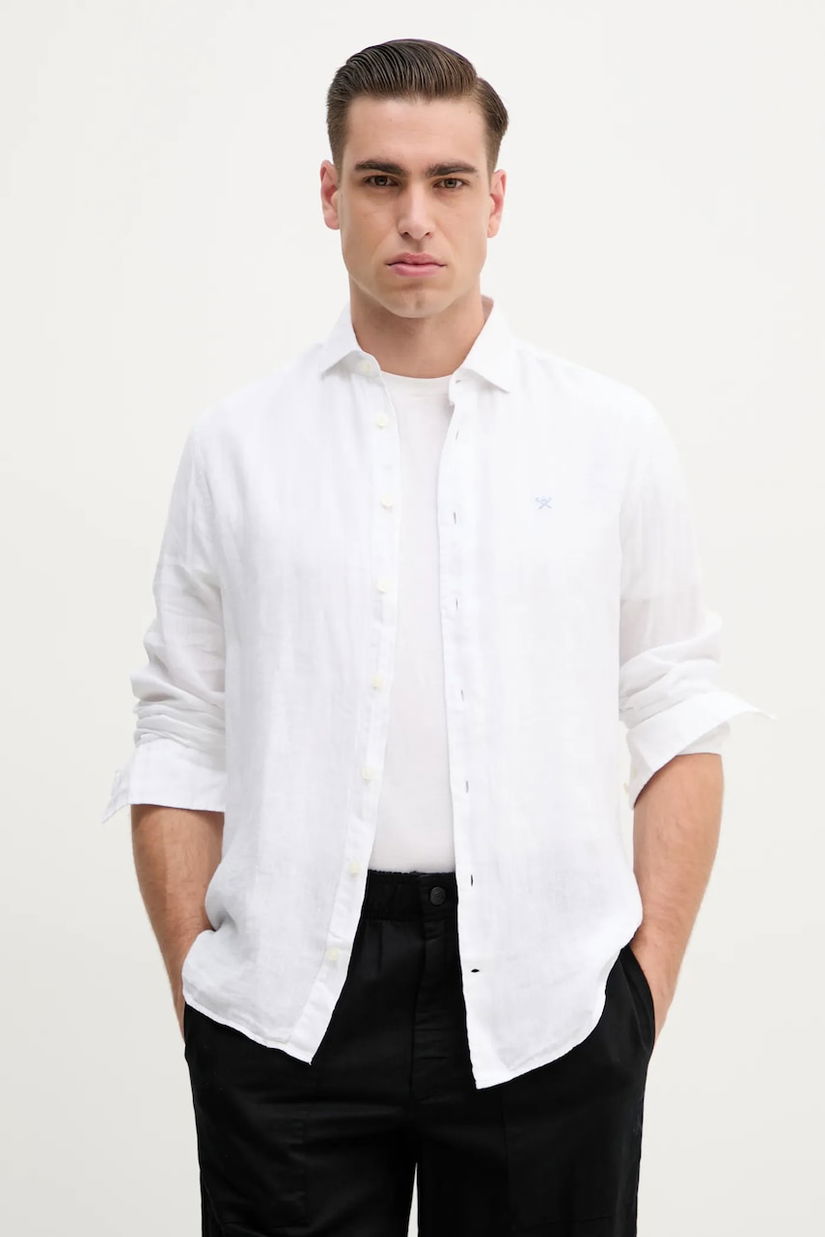 Hackett London camasa de in barbati, culoarea alb, cu guler clasic, regular, HM3010266