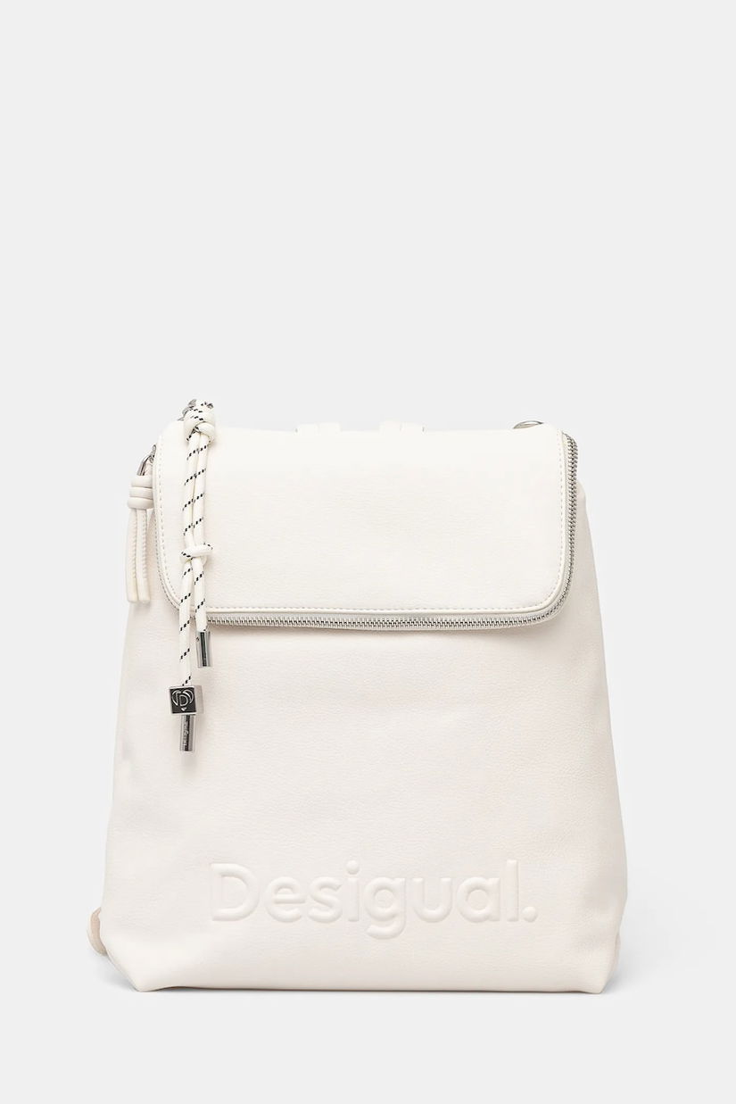 Desigual rucsac HALF HAMPTON ECRU femei, culoarea alb, mic, neted, 25SAKP45