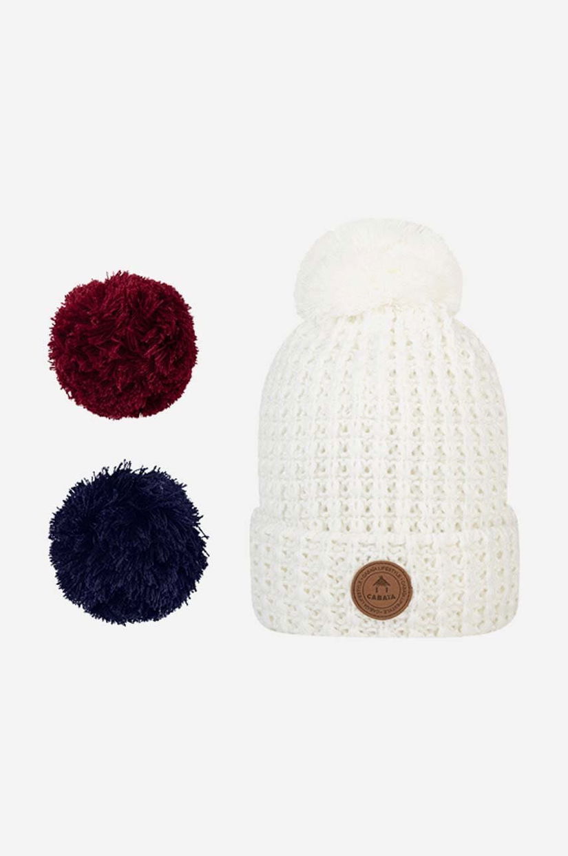 Cabaia caciula Bandista culoarea alb, din tricot gros