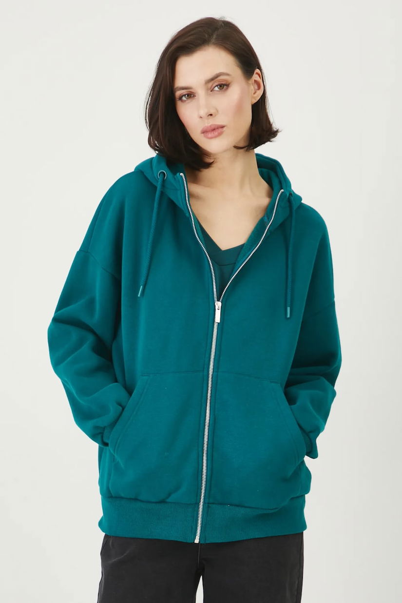 Medicine bluza femei, culoarea verde, cu glugă, neted