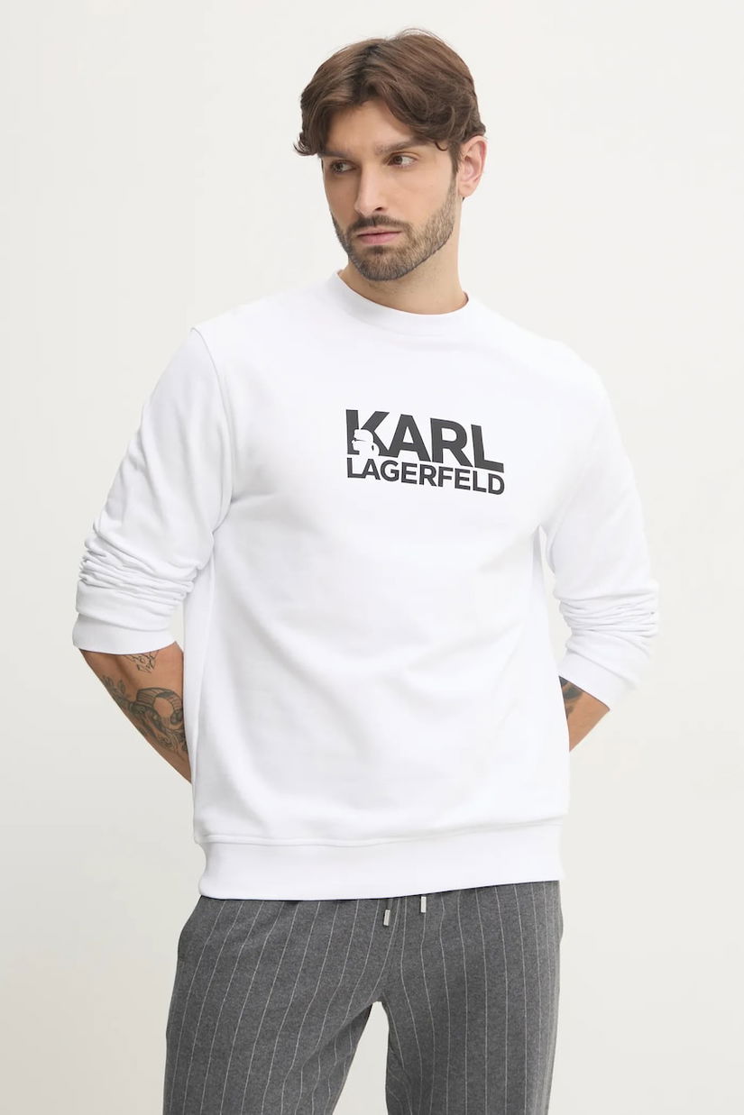 Karl Lagerfeld hanorac de bumbac barbati, culoarea alb, cu imprimeu, 551917.705091