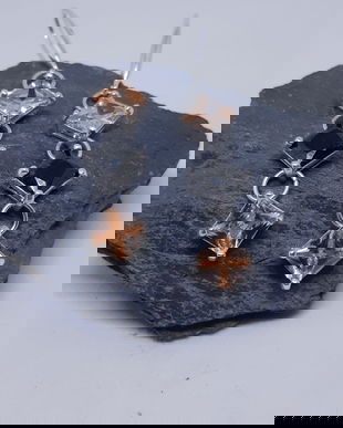 Cercei din argint 925 cu elemente rombice din hematit si citrin