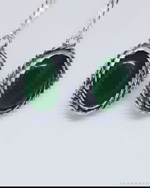 Cercei unicat din argint fin cu cristale ovale de jad