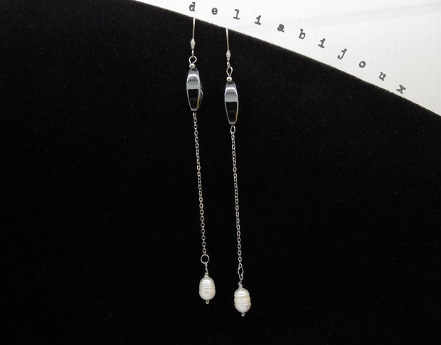Cercei handmade unicat - hematit si perle (cod1252)