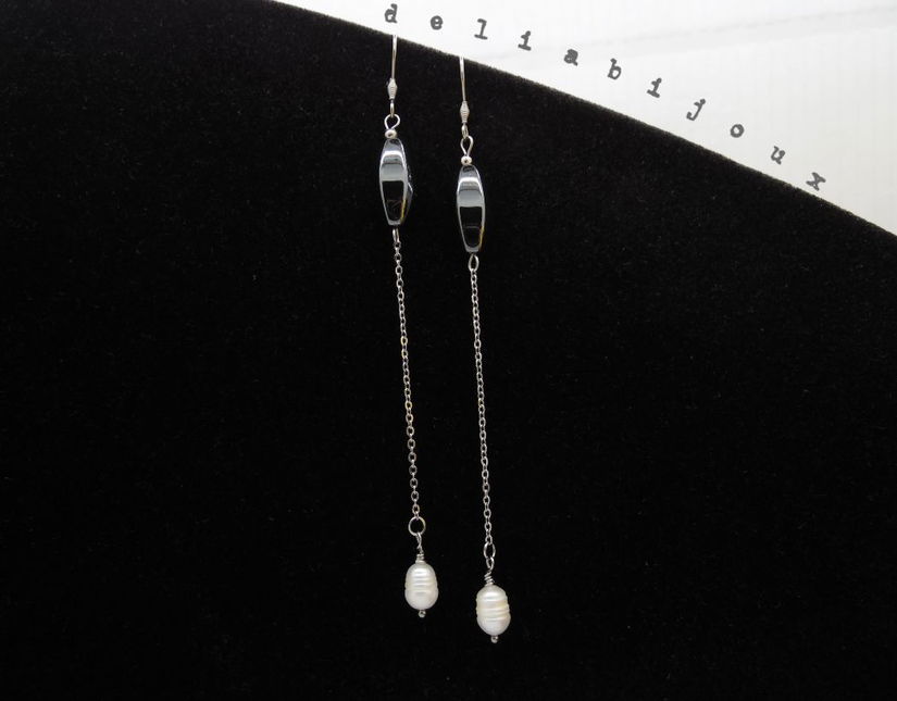 Cercei handmade unicat - hematit si perle (cod1252)