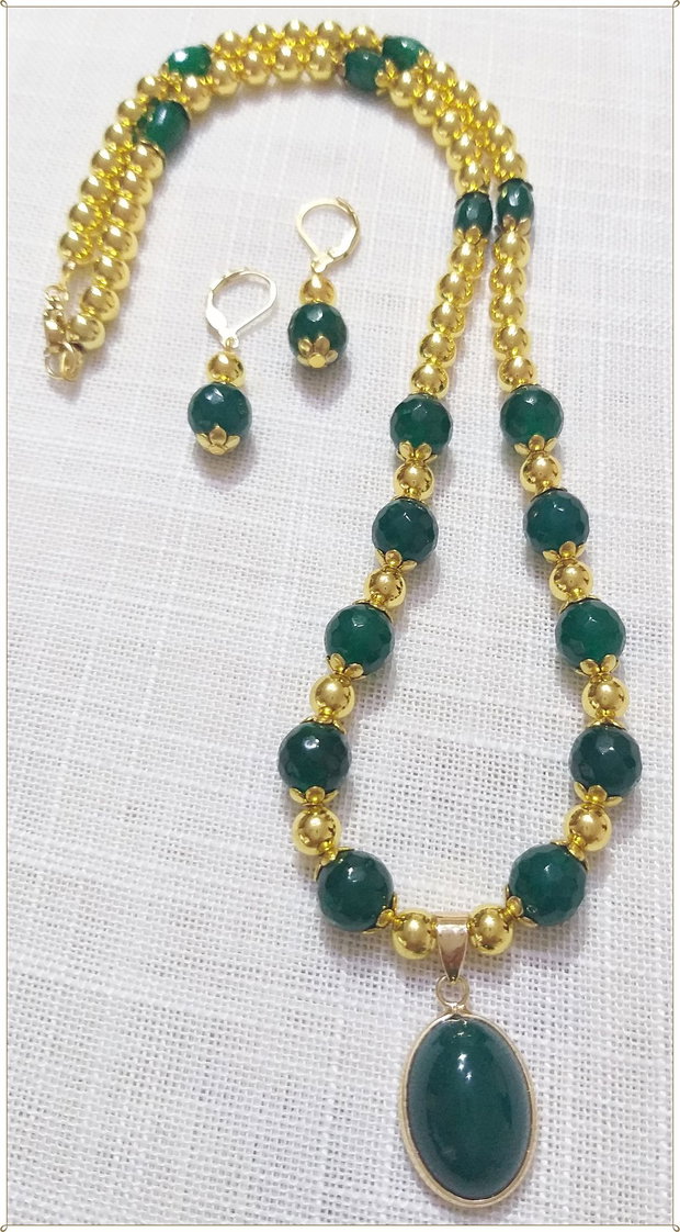 SET- AGATE VERZI SI HEMATIT AURIU ELECTROPLACAT