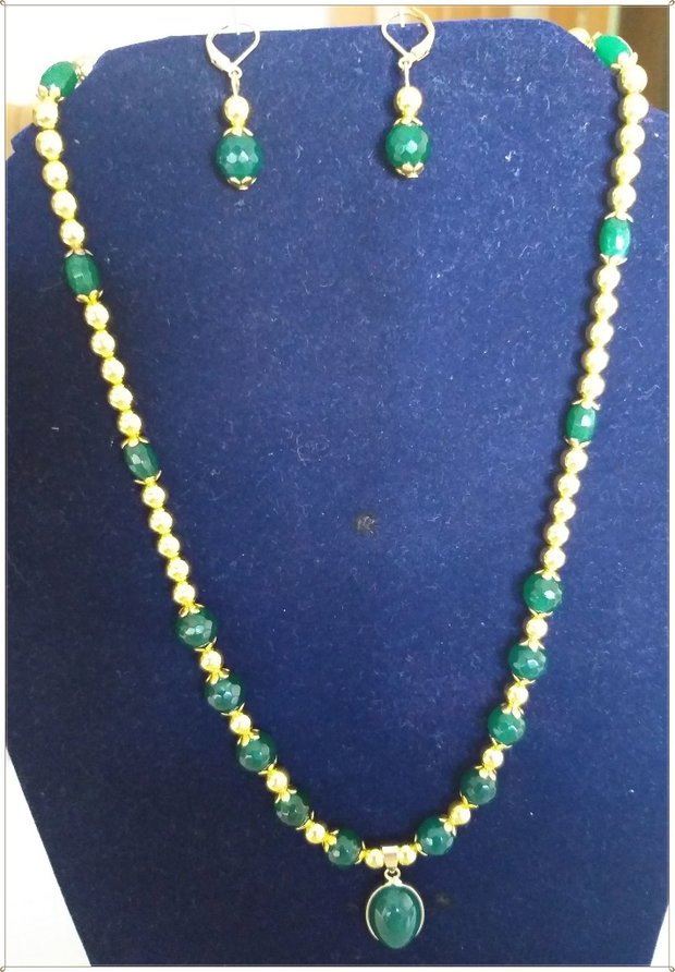 SET- AGATE VERZI SI HEMATIT AURIU ELECTROPLACAT