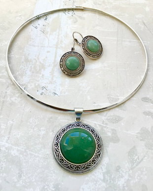 Set vintage aventurin verde