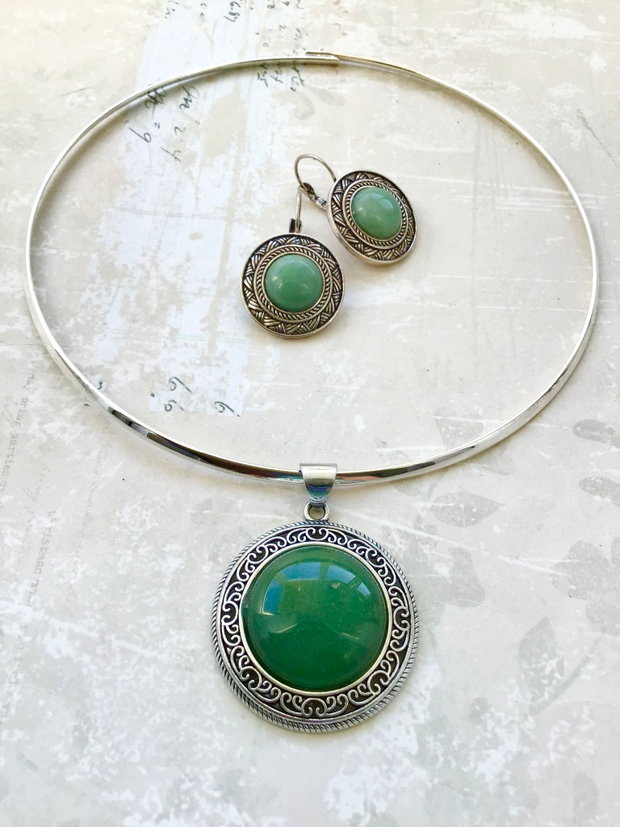 Set vintage aventurin verde