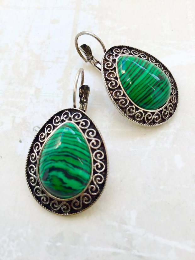 Cercei Boho malachit