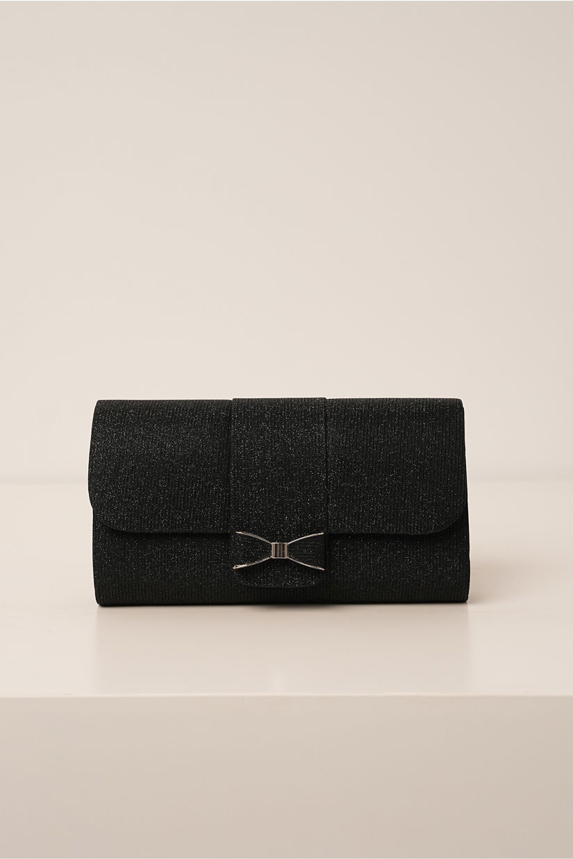 Clutch negru cu glitter si funda