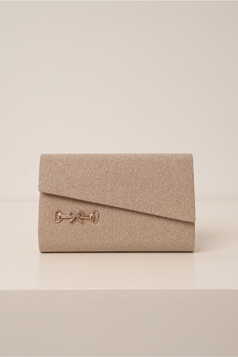 Clutch sampanie cu glitter si accesoriu fundita