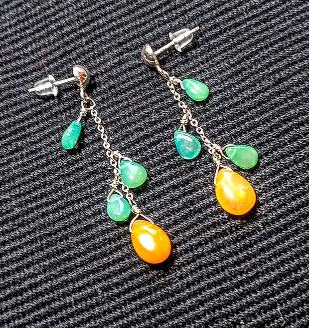 Cercei argint opal de foc etiopian tija lant argint minimalisti boho chic trendy - Transport gratuit