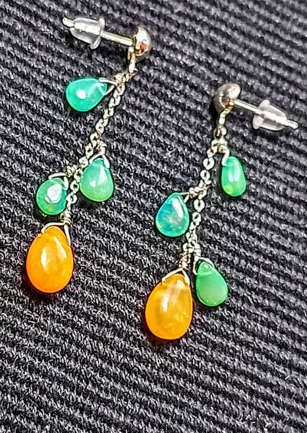 Cercei argint opal de foc etiopian tija lant argint minimalisti boho chic trendy - Transport gratuit