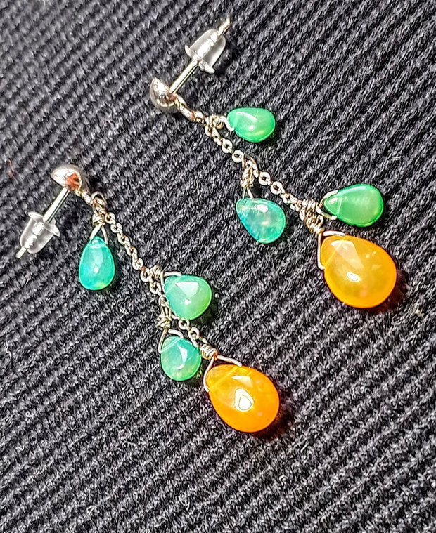 Cercei argint opal de foc etiopian tija lant argint minimalisti boho chic trendy - Transport gratuit