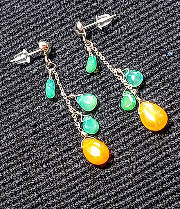 Cercei argint opal de foc etiopian tija lant argint minimalisti boho chic trendy - Transport gratuit