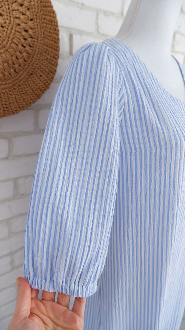 Rochie Lunga Volan Muselina Dungi Alb Bleu