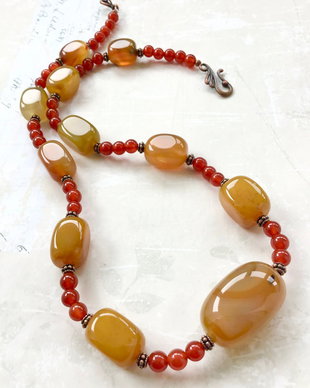 Colier vintage agate galbene & carneol