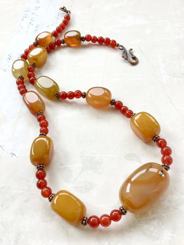 Colier vintage agate galbene & carneol