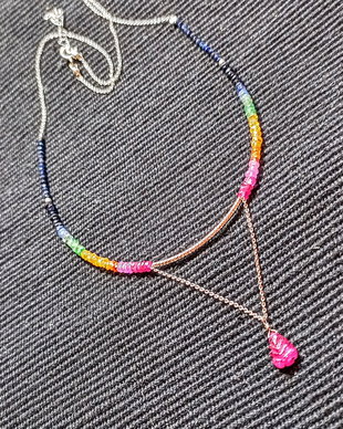 Colier argint rubin safir galben padparadscha  albastru smarald lant argint brioleta rubin gravata gradient degrade multicolor minimalist boho chic trendy - Transport gratuit