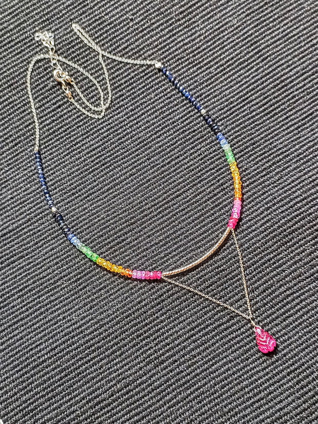 Colier argint rubin safir galben padparadscha  albastru smarald lant argint brioleta rubin gravata gradient degrade multicolor minimalist boho chic trendy - Transport gratuit
