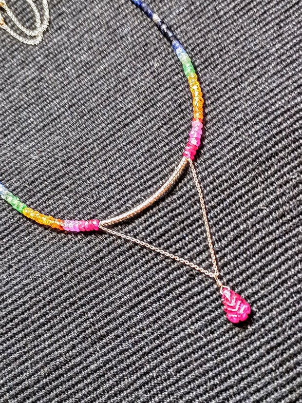 Colier argint rubin safir galben padparadscha  albastru smarald lant argint brioleta rubin gravata gradient degrade multicolor minimalist boho chic trendy - Transport gratuit