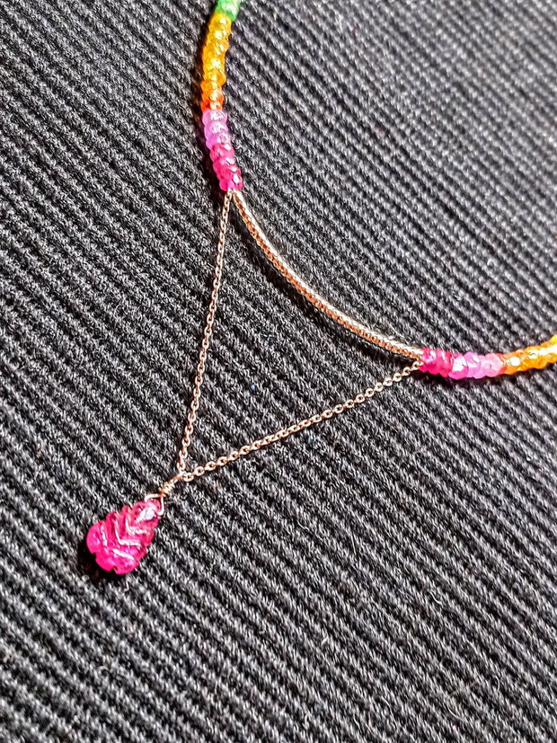 Colier argint rubin safir galben padparadscha  albastru smarald lant argint brioleta rubin gravata gradient degrade multicolor minimalist boho chic trendy - Transport gratuit