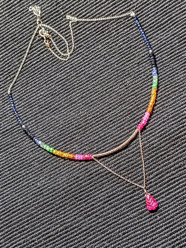 Colier argint rubin safir galben padparadscha  albastru smarald lant argint brioleta rubin gravata gradient degrade multicolor minimalist boho chic trendy - Transport gratuit