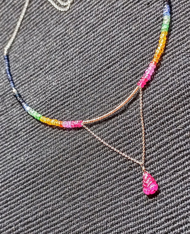 Colier argint rubin safir galben padparadscha  albastru smarald lant argint brioleta rubin gravata gradient degrade multicolor minimalist boho chic trendy - Transport gratuit
