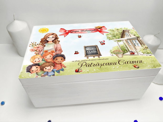 Cutie amintiri din lemn personalizată pentru educatoare / învătățoare