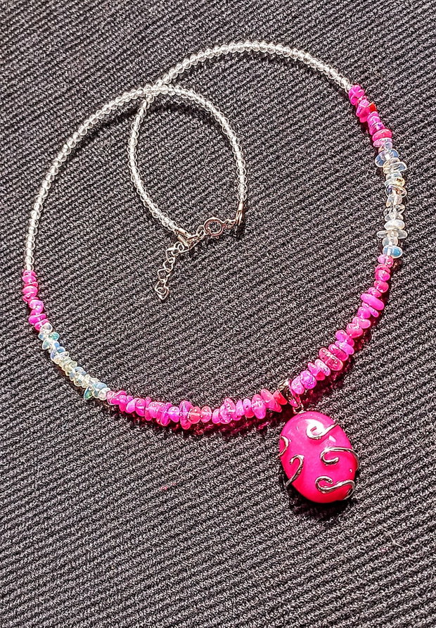 Colier argint opal de foc etiopian cristal de stanca medalion jad mashan argint bicolor boho chic trendy - Transport gratuit