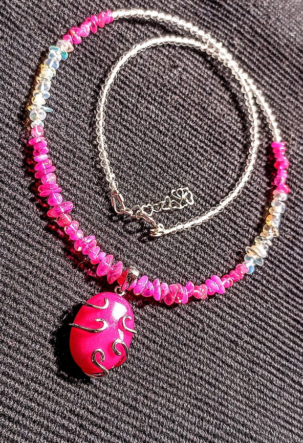 Colier argint opal de foc etiopian cristal de stanca medalion jad mashan argint bicolor boho chic trendy - Transport gratuit