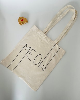 Tote bag Meow desenat manual