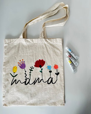 Tote bag Mama, pictat manual