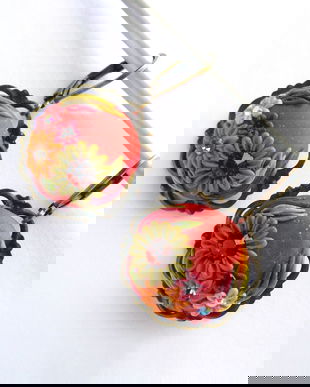 Cercei broderie cu flori, cercei cu flori, cercei boemi colorati, cercei caramizii rotunzi ,cercei agatatori, cadou fiica iubita
