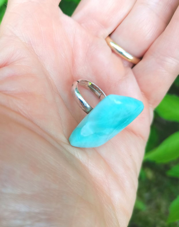 Inel Larimar si Argint 925 - IN1485 - Inel albastru reglabil, inel patrat, inel bleu, inel pietre semipretioase, cadou aniversare, cadou sotie, cristale vindecatoare, cristale de colectie