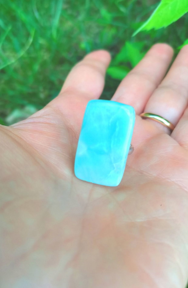 Inel Larimar si Argint 925 - IN1485 - Inel albastru reglabil, inel patrat, inel bleu, inel pietre semipretioase, cadou aniversare, cadou sotie, cristale vindecatoare, cristale de colectie