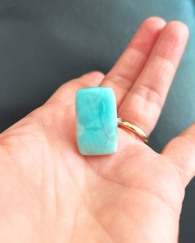 Inel Larimar si Argint 925 - IN1485 - Inel albastru reglabil, inel patrat, inel bleu, inel pietre semipretioase, cadou aniversare, cadou sotie, cristale vindecatoare, cristale de colectie