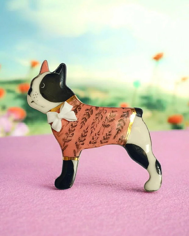 Brosa din portelan pictata manual - FUNNY DOGS