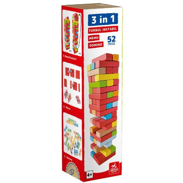 Joc educativ 3 in 1. Turnul instabil, memo, domino